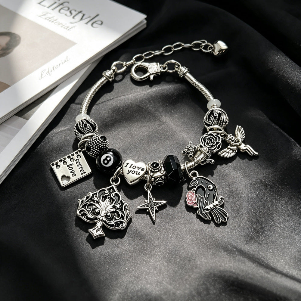 Black Spade Raven Beaded Bracelet