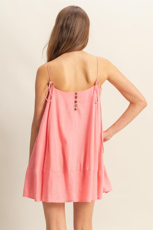 Flowy Linen A-Line Mini Cami Dress with Pockets