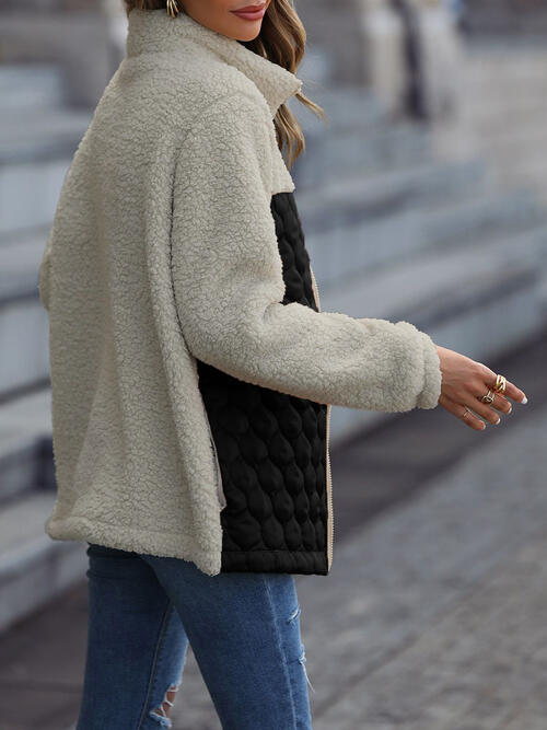 Women's Leopard Color Block Zip-Up Jacket