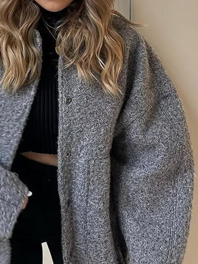 Casual Drop Shoulder Snap Down Jacket with Pockets
