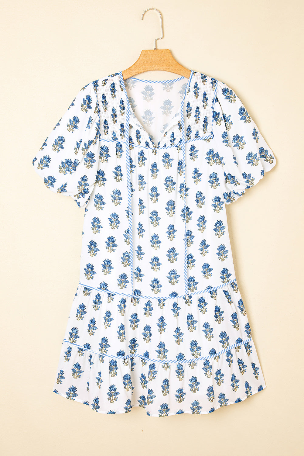 Women's Floral Puff Sleeve Mini Dress with Pockets