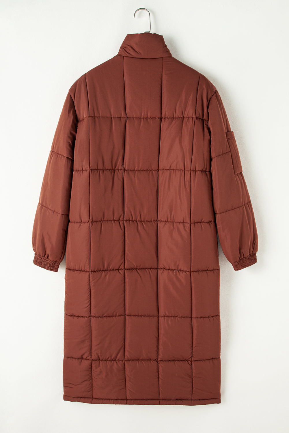 Solid Quilted Stand-Neck Zip-Up Buttoned  Puffer Coat