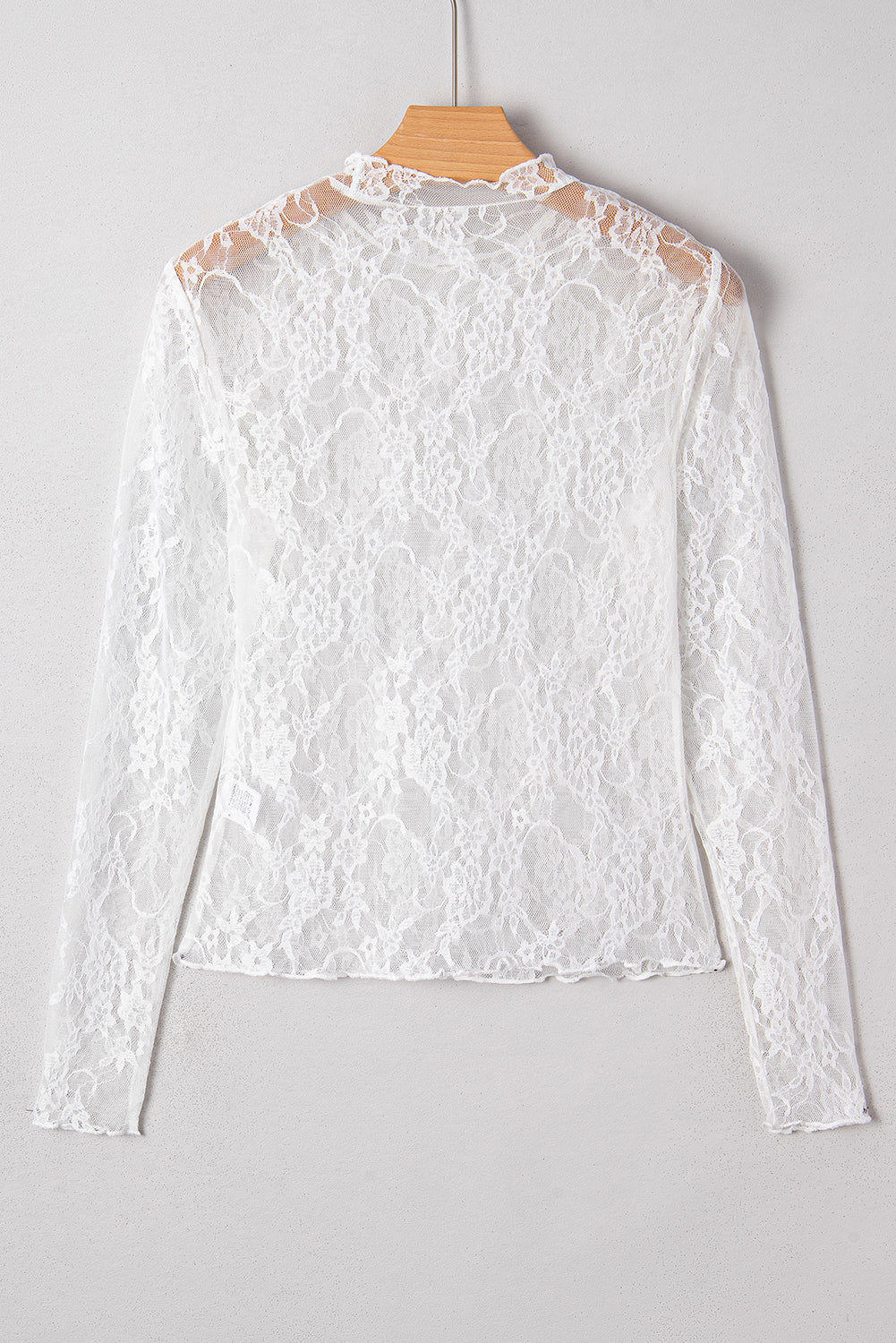 White Sheer Lace Mesh Mock Neck Long Sleeve Top - Image 7