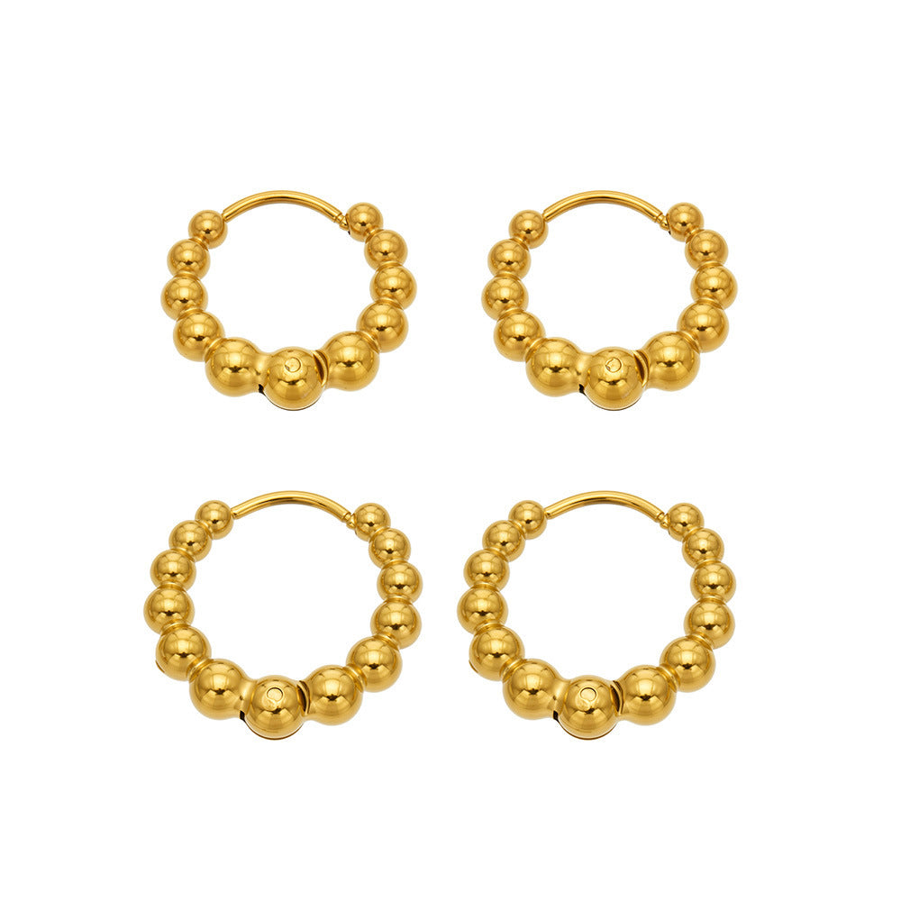 Round Bead Spliced Hoop Earrings 316L Stainless Steel Fashion Women Ear Jewelry For Daily Dating Party Banquet Occasions