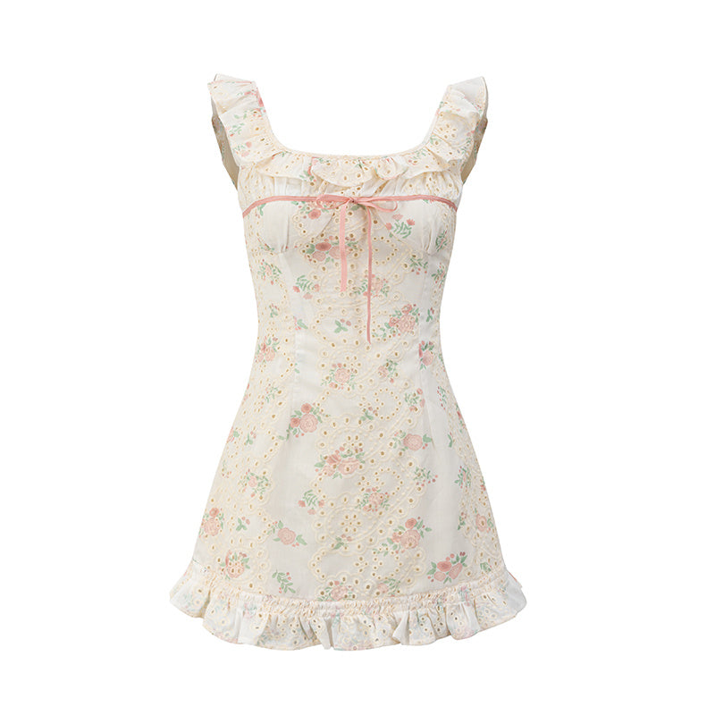 Women’s Sleeveless Floral Mini Dress with Ruffle Trim - Image 4