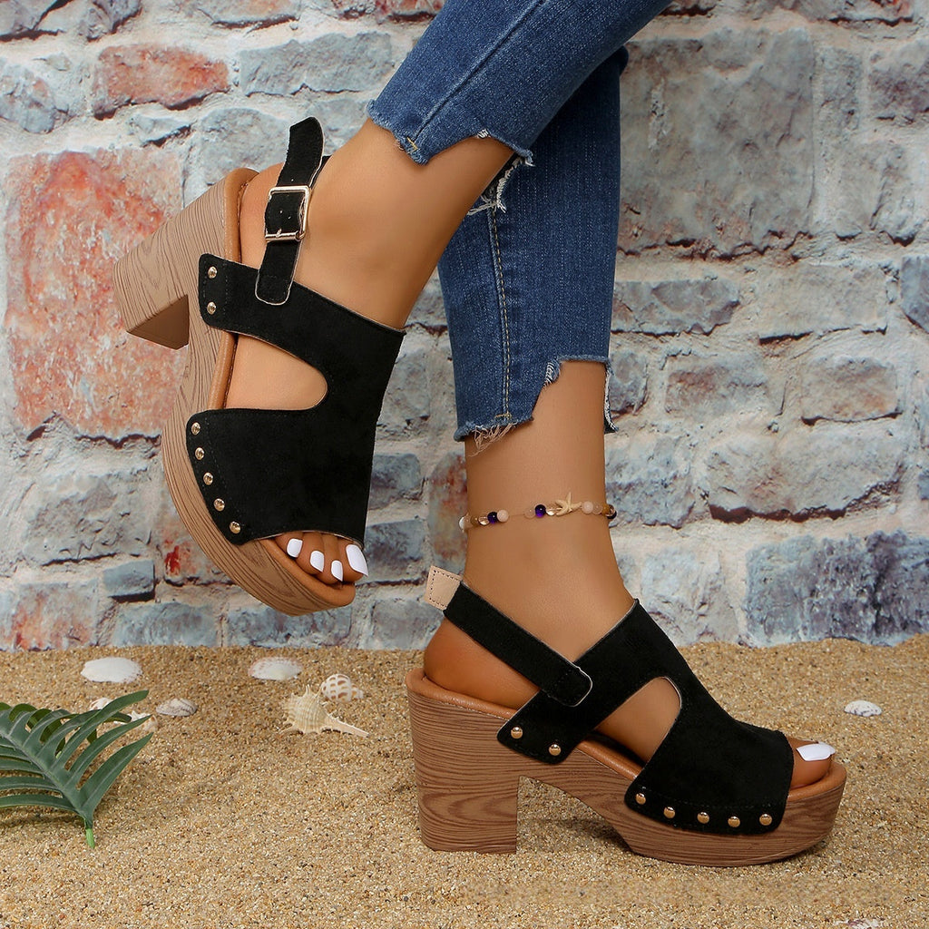 Women's Peep-Toe Chunky Heel Buckle Sandals Bohemian Chic
