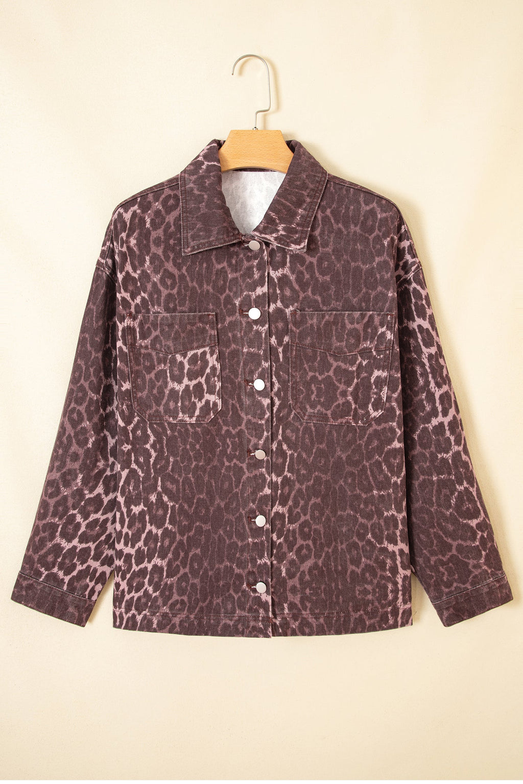 Leopard Denim Patch Pocket Oversized Jacket
