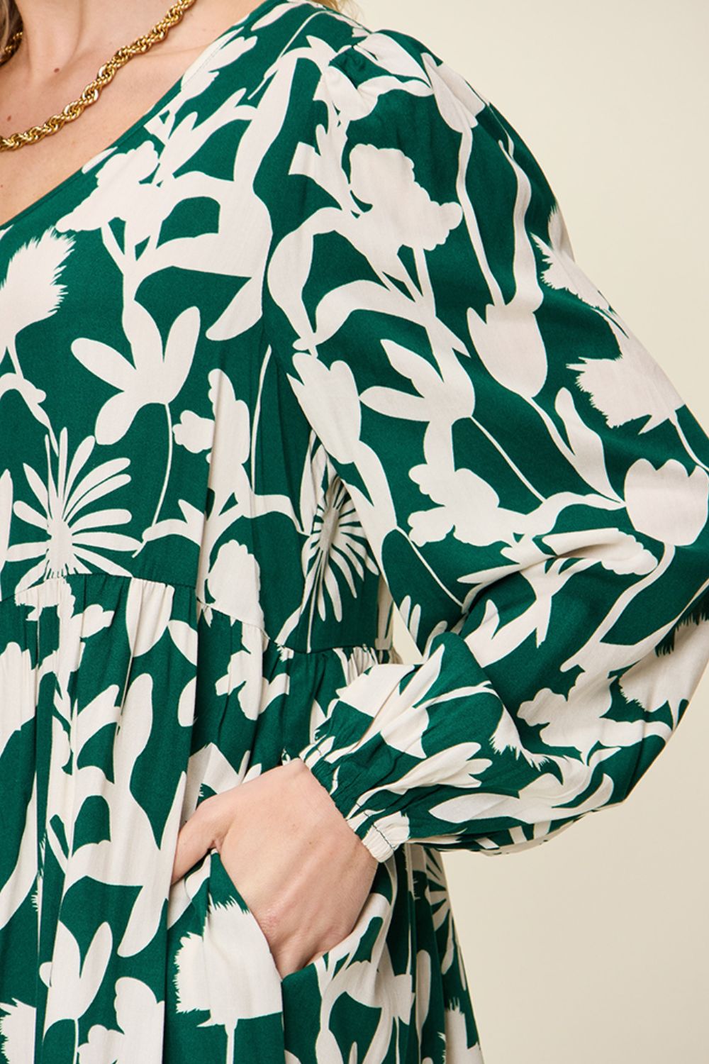 Printed Ruffle Hem Dress with Functional Pockets