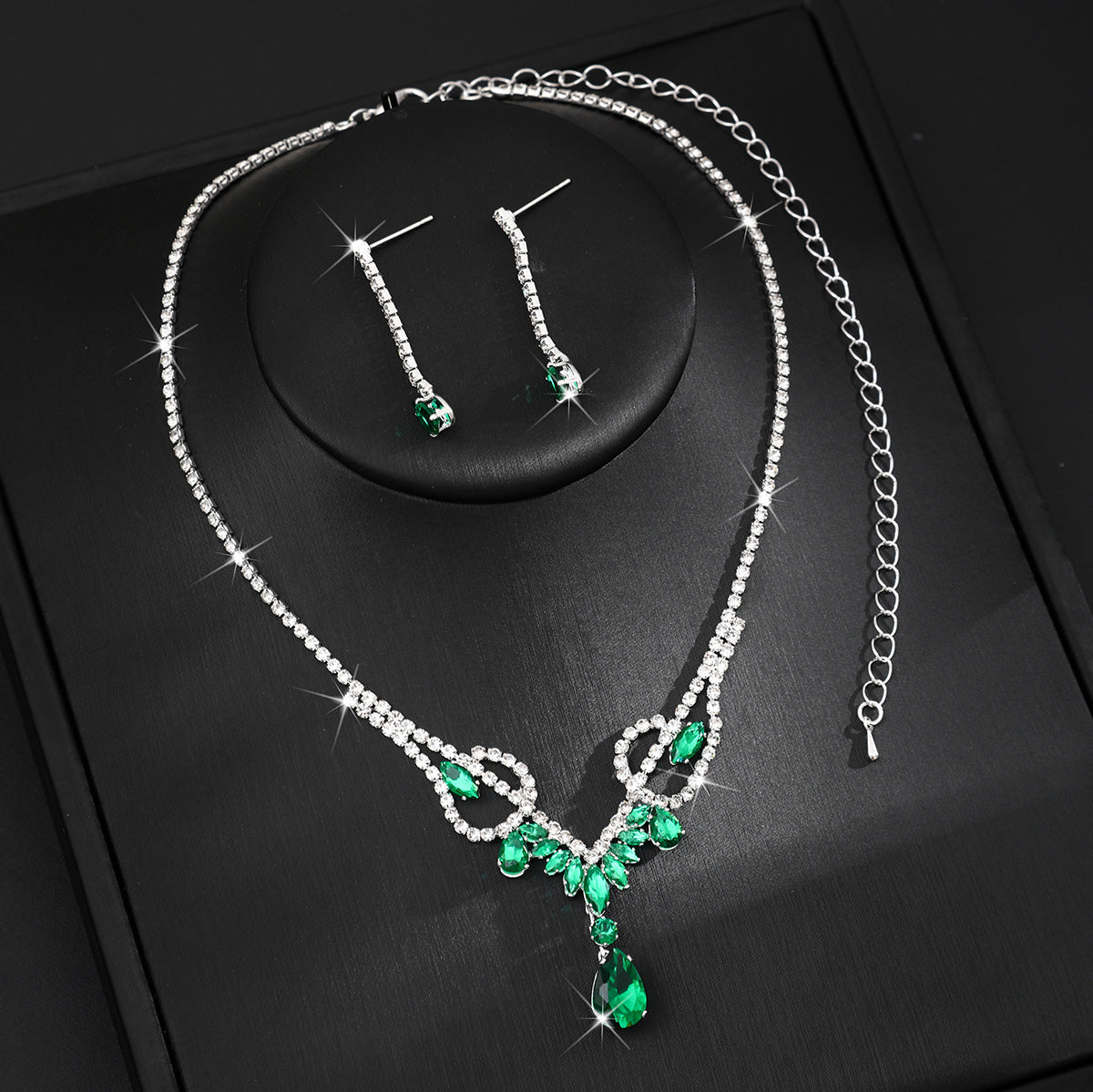 European And American Direct Supply Copper Claw Chain Rhinestone Set Water Drop Necklace Earrings Two-Piece Wedding Jewelry Accessories For Women