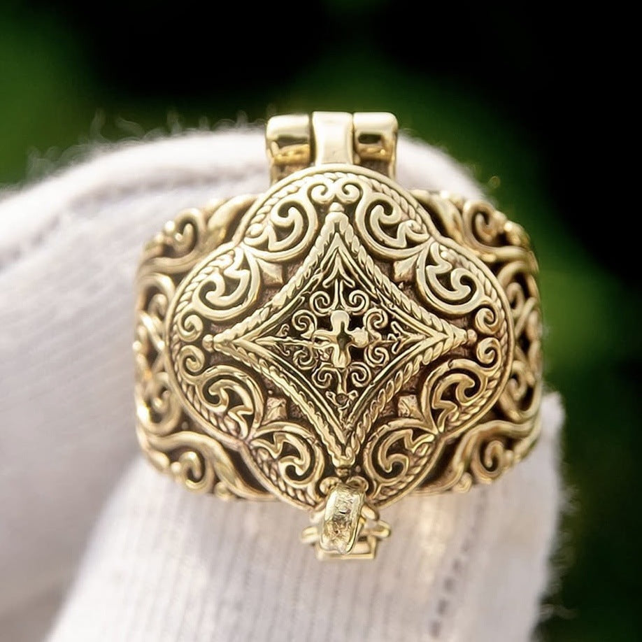 Sanjie Cross-Border Men's Hand Accessories Ethnic Style Men's Ring Flip Ring Engraved Floral Jewelry Personalized Trend