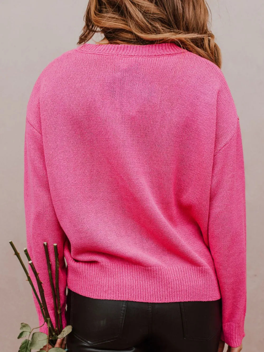 XOXO Heart Graphic Drop Shoulder Sweater in Pink and White - Image 4