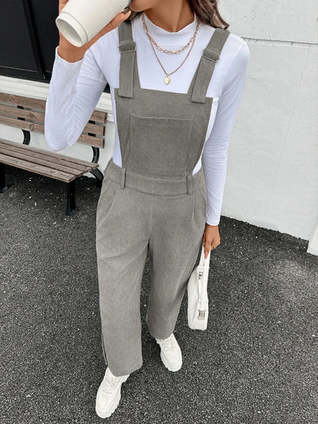Slit Wide Leg Overalls with Pockets