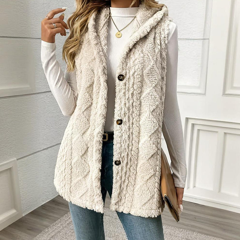 Women's Textured Sleeveless Hooded Vest Button Front Layer - Image 3