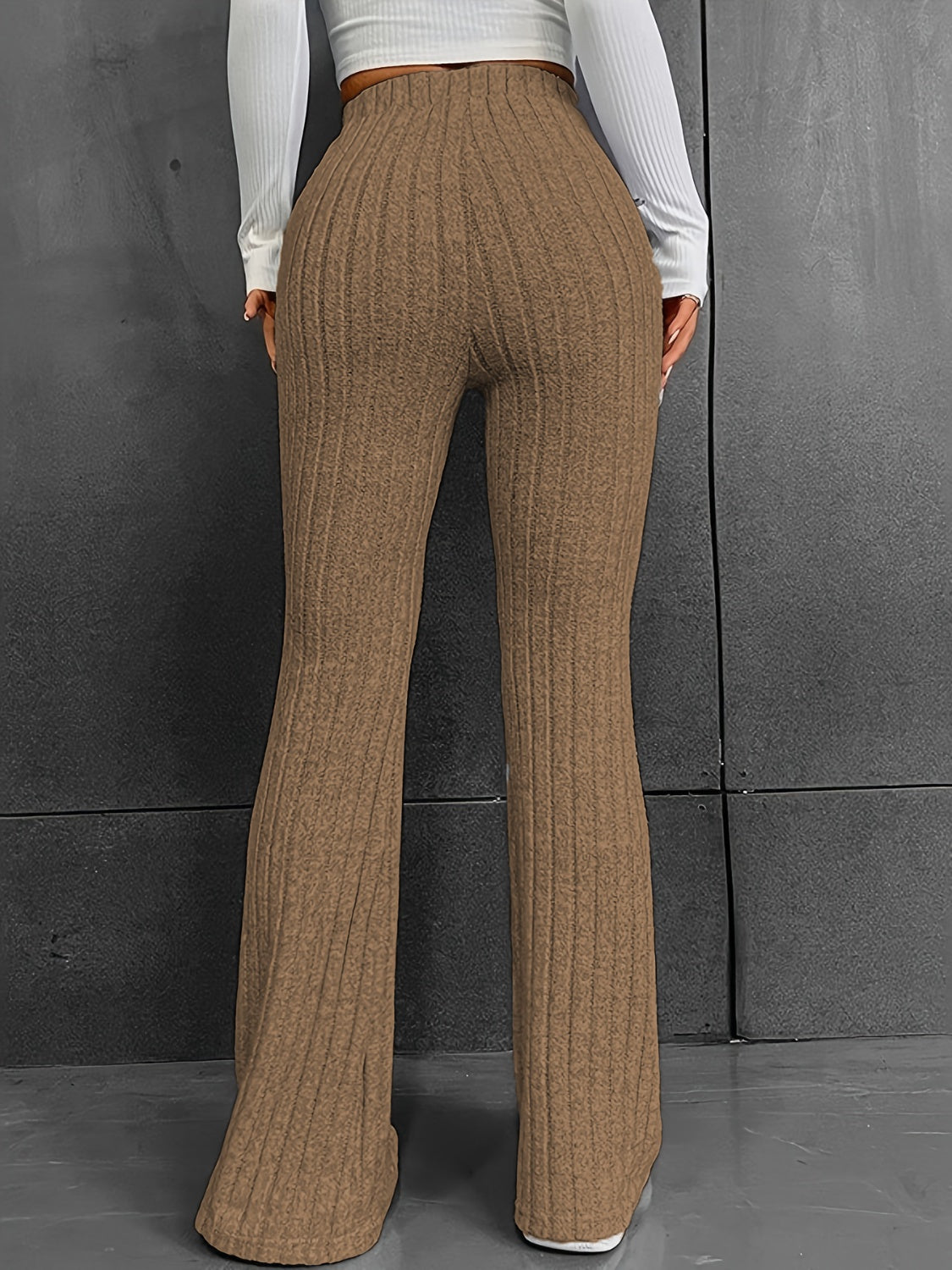 Ribbed High Waist Bootcut Pants | Polyester