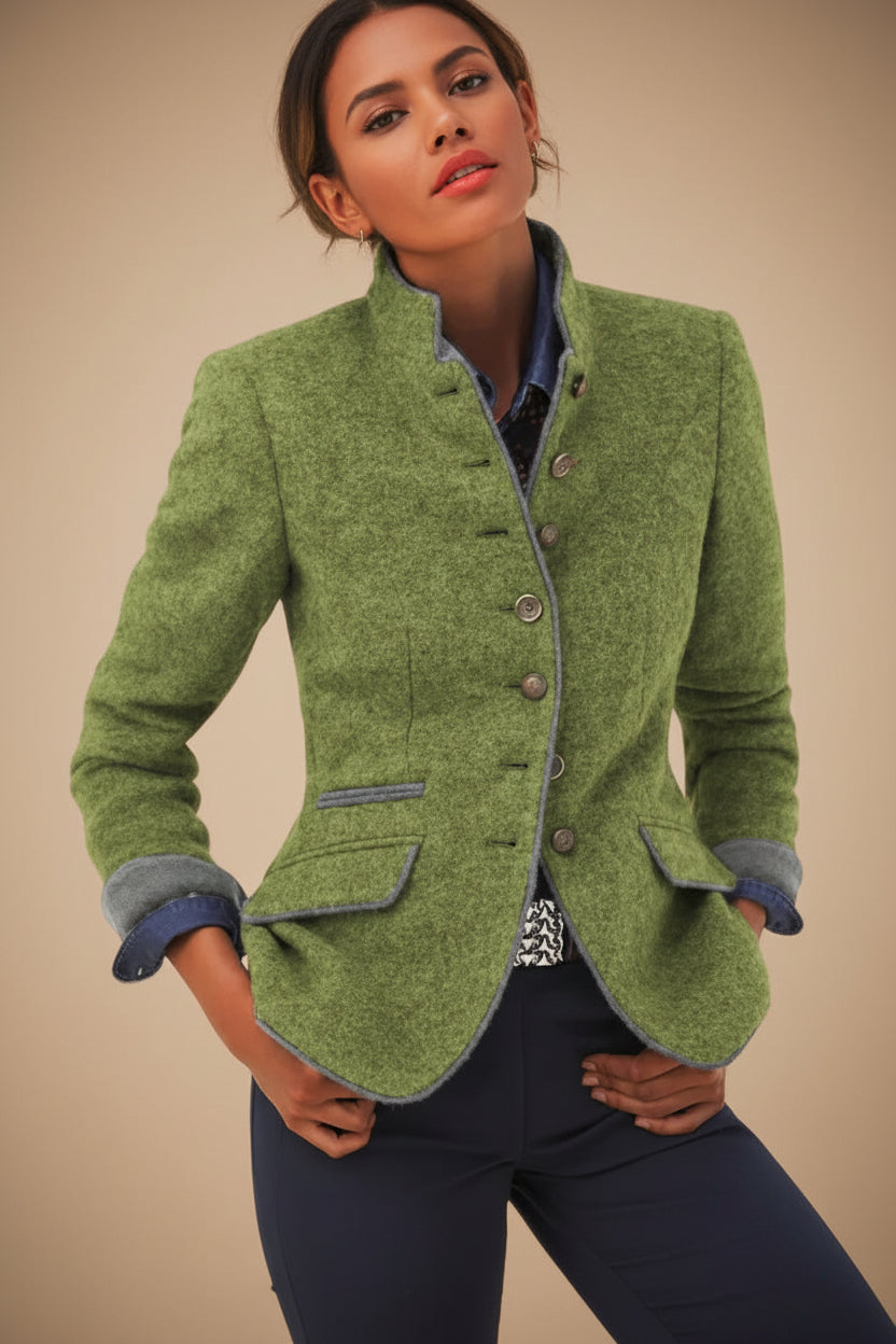 Women’s Color-Block Woolen Blazer Jacket with Multi-Button Front - Image 11