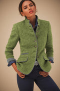 Women’s Color-Block Woolen Blazer Jacket with Multi-Button Front - Image 11