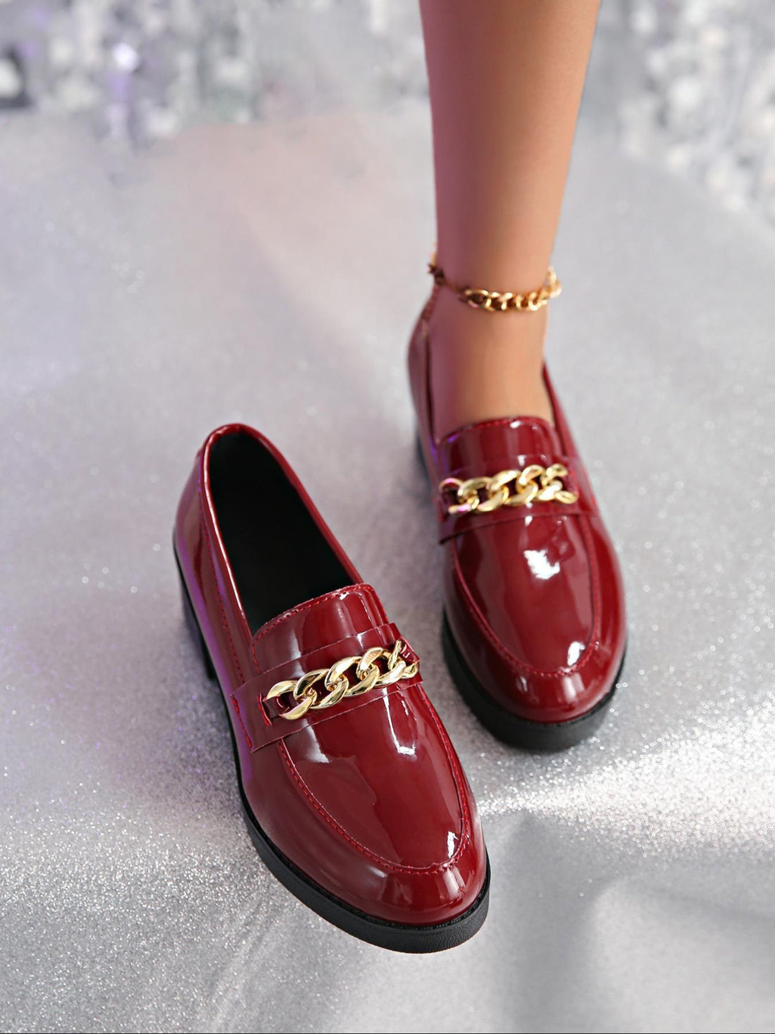 Women's Patent Bowtie Block Heel Pumps Casual Round Toe Shoes - Image 9