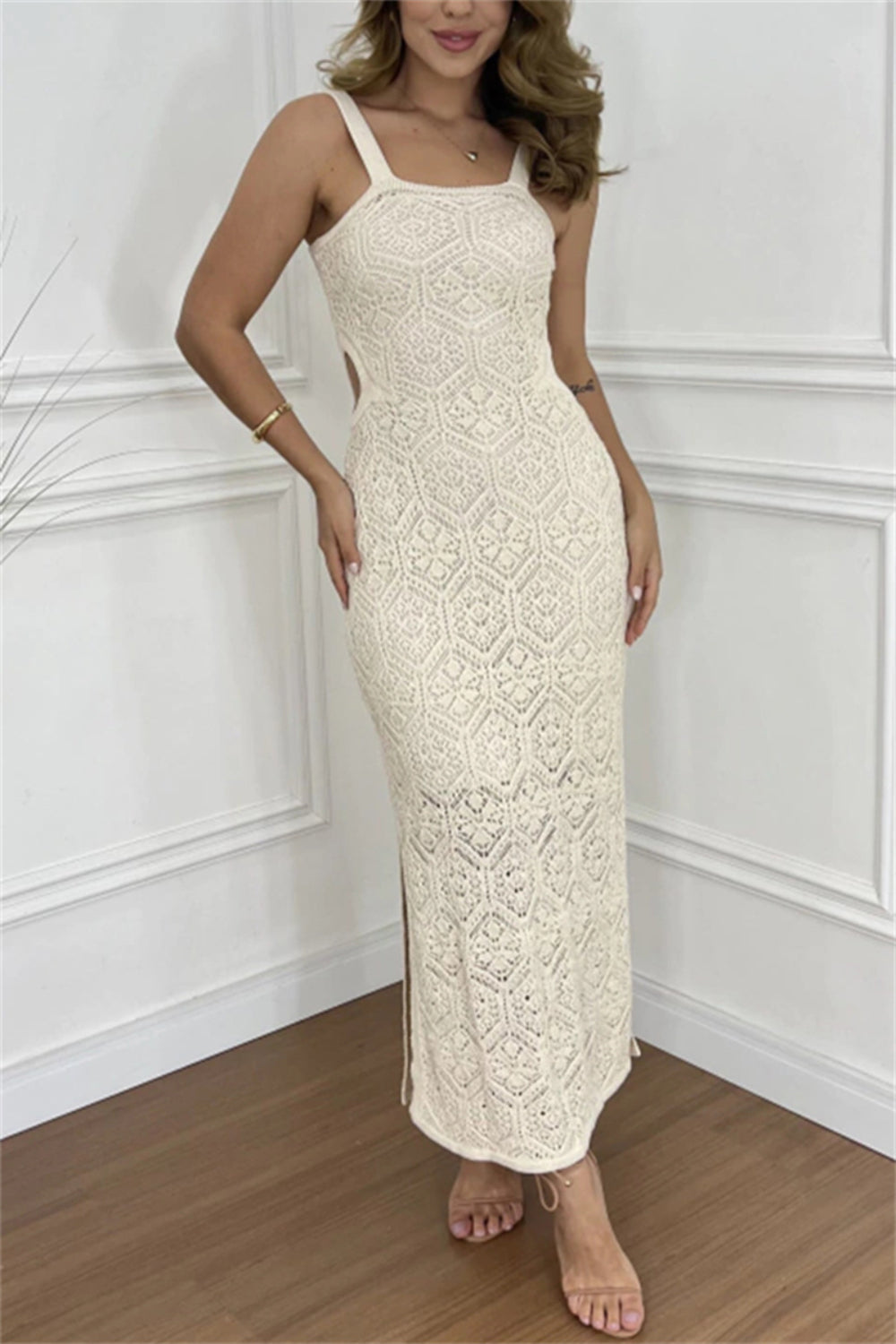 Sky Blue Side Cutout Knit Maxi Dress