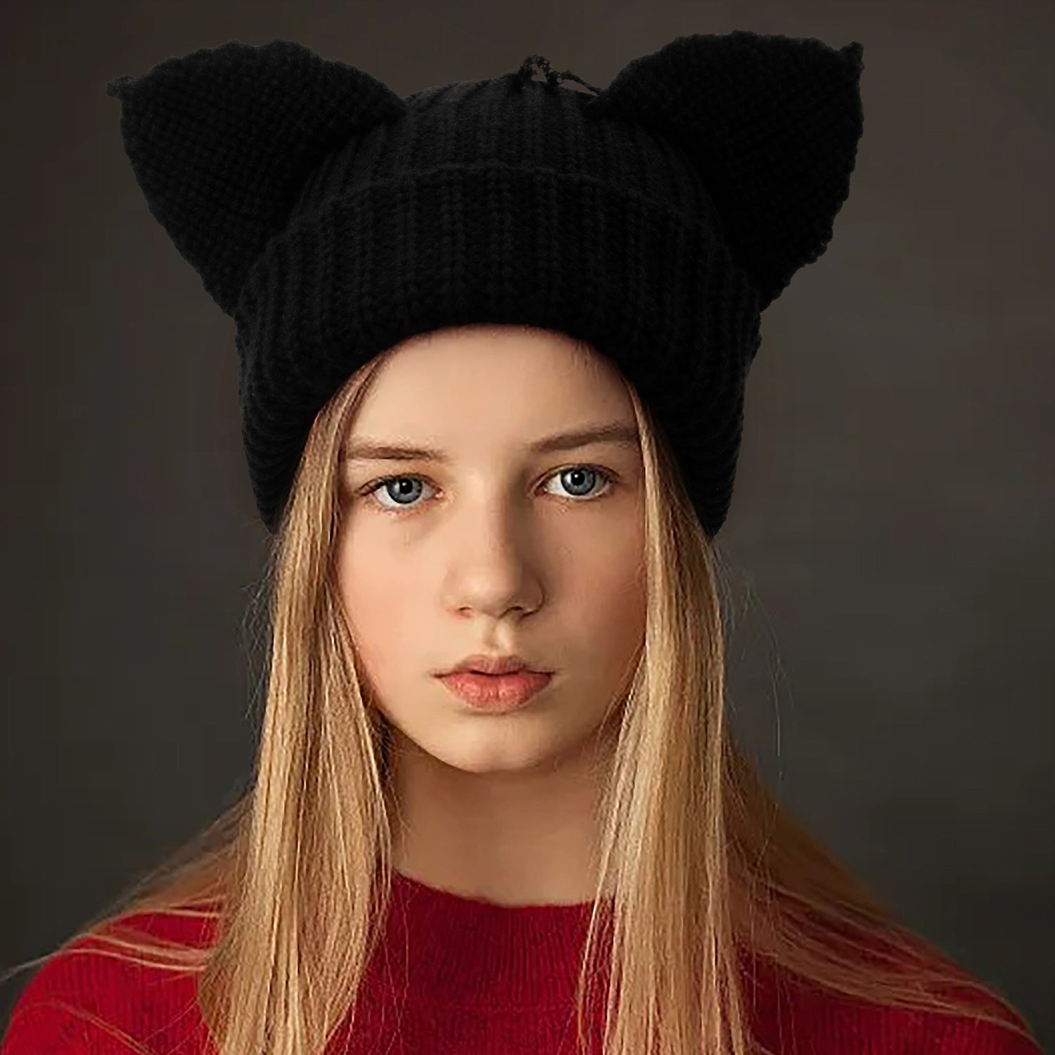 Women's Thickened Acrylic Devil Ear Knitted Beanie Hat - Image 3