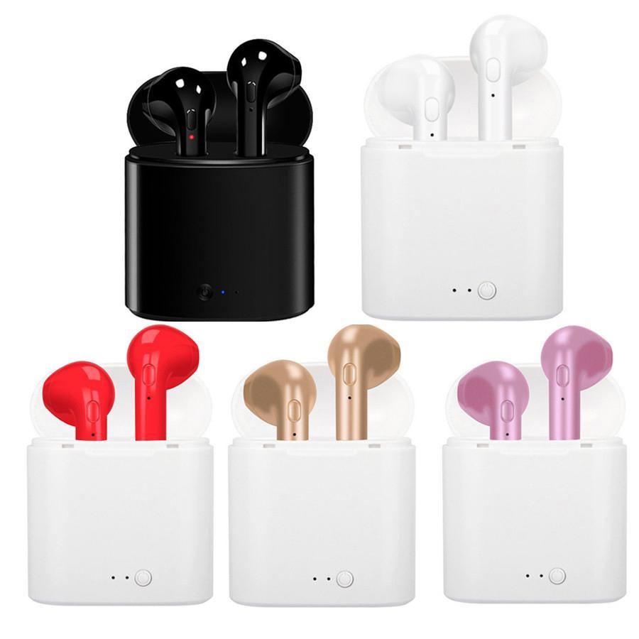 Modern Bluetooth 5.0 wireless sports earbuds available in black, white, red, gold, and pink.