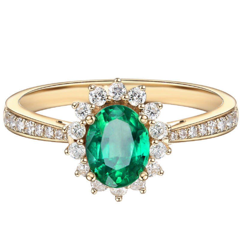 Adjustable Simulated Emerald & Simulated Diamond Ring For Women, Faux Gemstone Statement Band