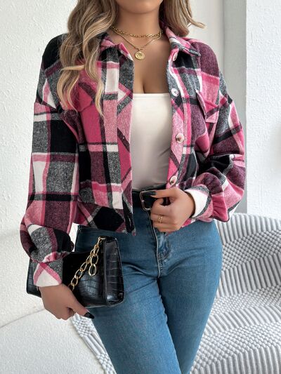 Classic Plaid Long Sleeve Button-Up Jacket for Women