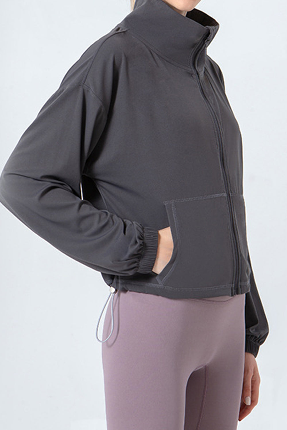 Drawstring Zip Up Dropped Shoulder Active Jacket