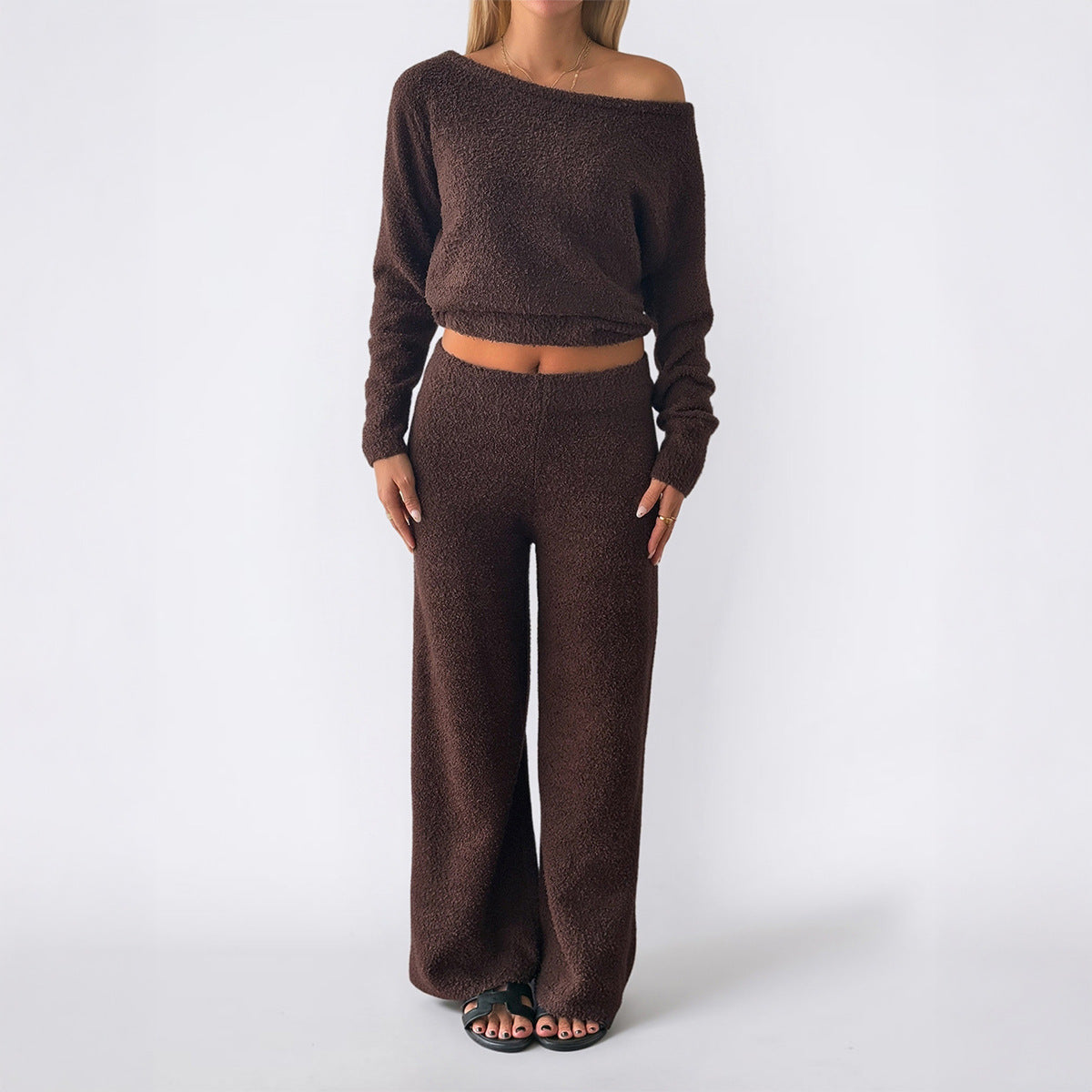Women’s Long-Sleeve Knit Sweater Trousers Lounge Suit Set
