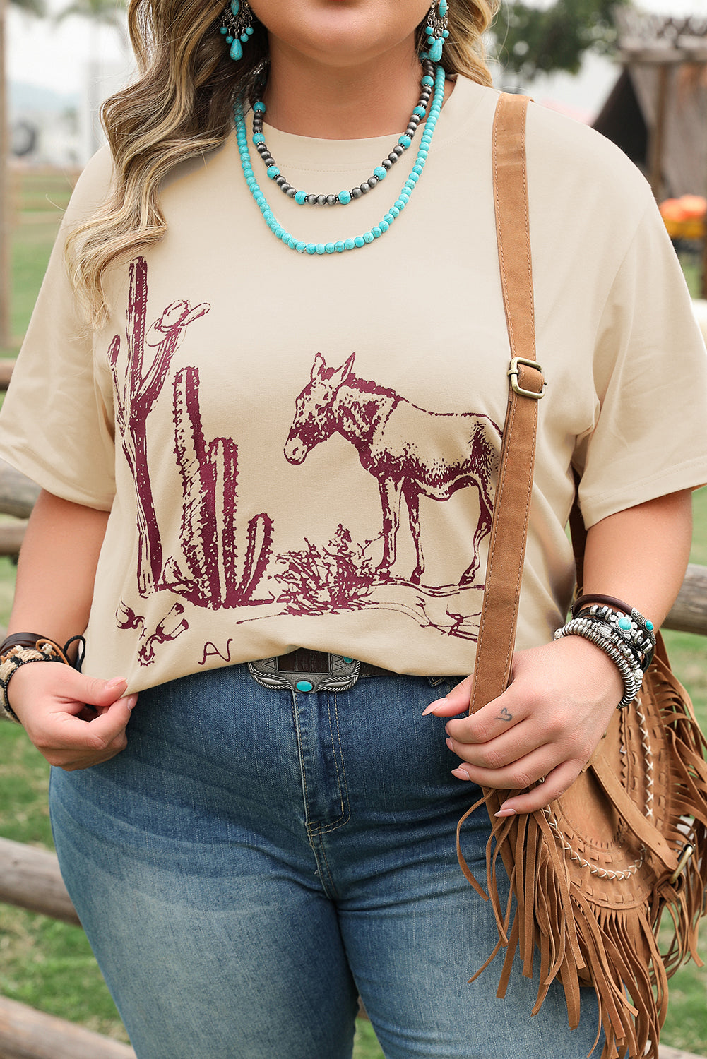 Plus Size Western Burro Cactus Crew Neck Tee
