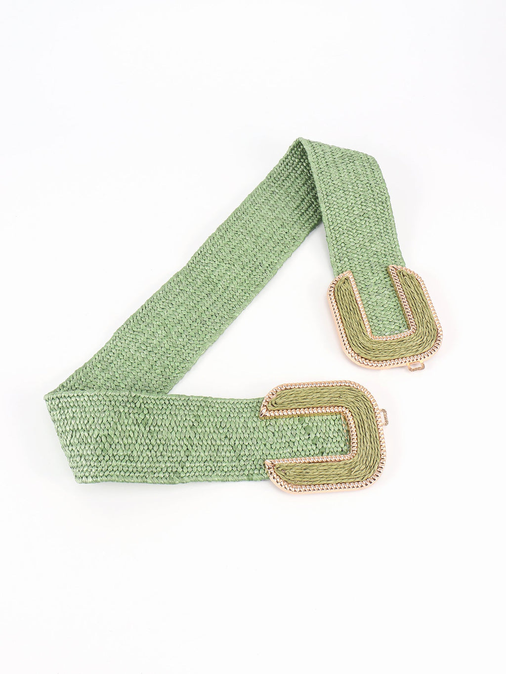 Wide Braid Stretch Belt with Statement Buckle in Sage Green