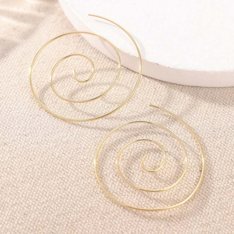 Minimalist Spiral Hoop Earrings Gold Tone Brass Women Lightweight Daily Casual Fashion Jewelry Elegant Versatile