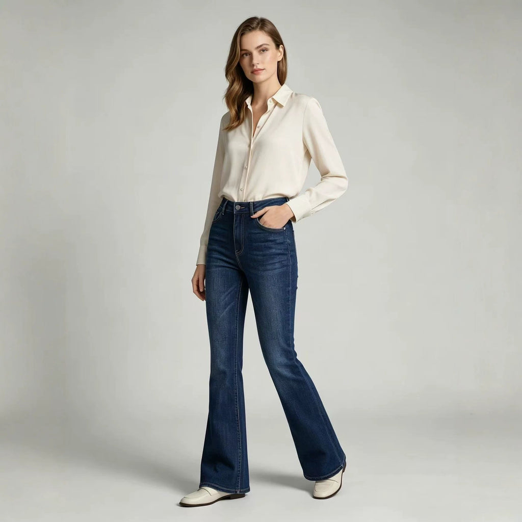High-Waist Slim-Fit Flare Jeans: Full-Length Denim Pants