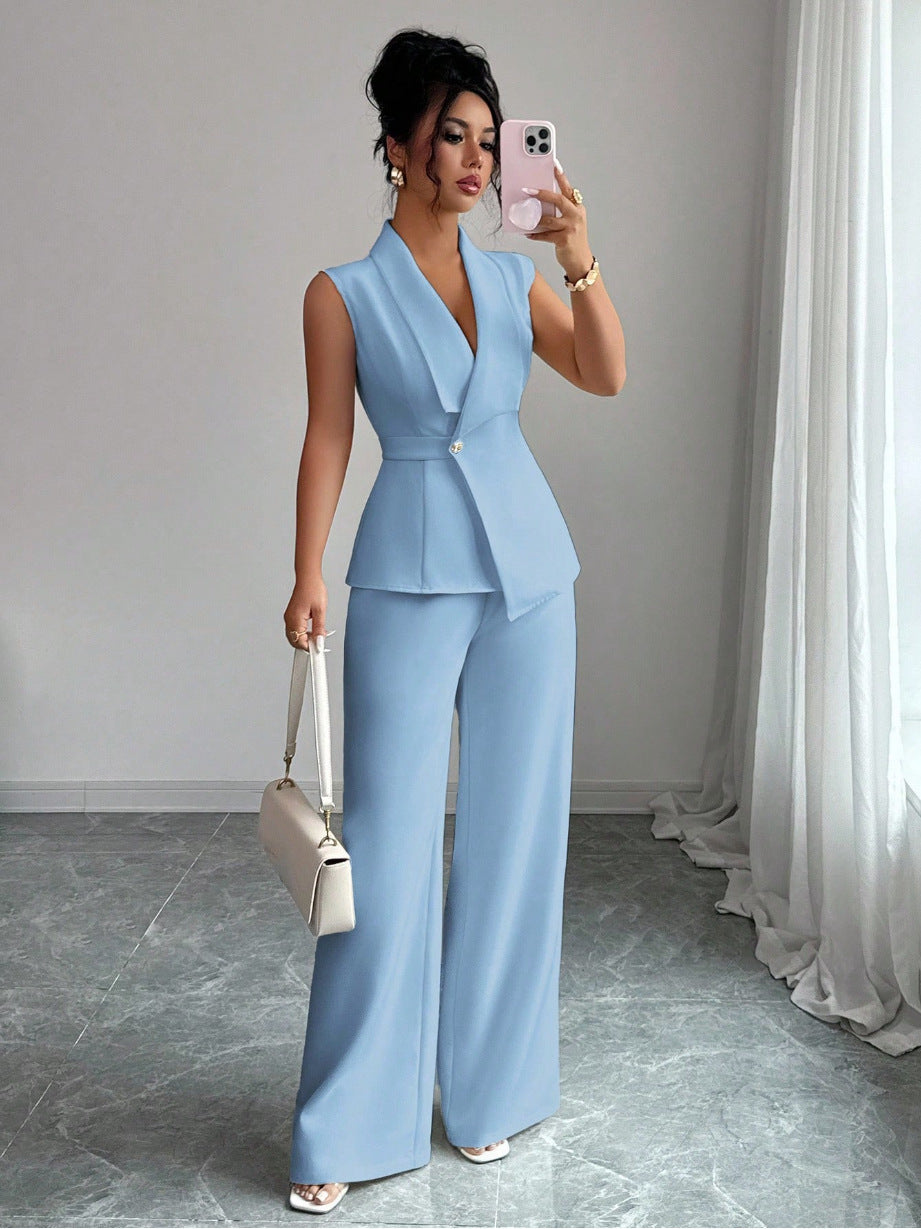 Womens Sleeveless Blazer and Straight Leg Pants Two Piece Set - Image 10
