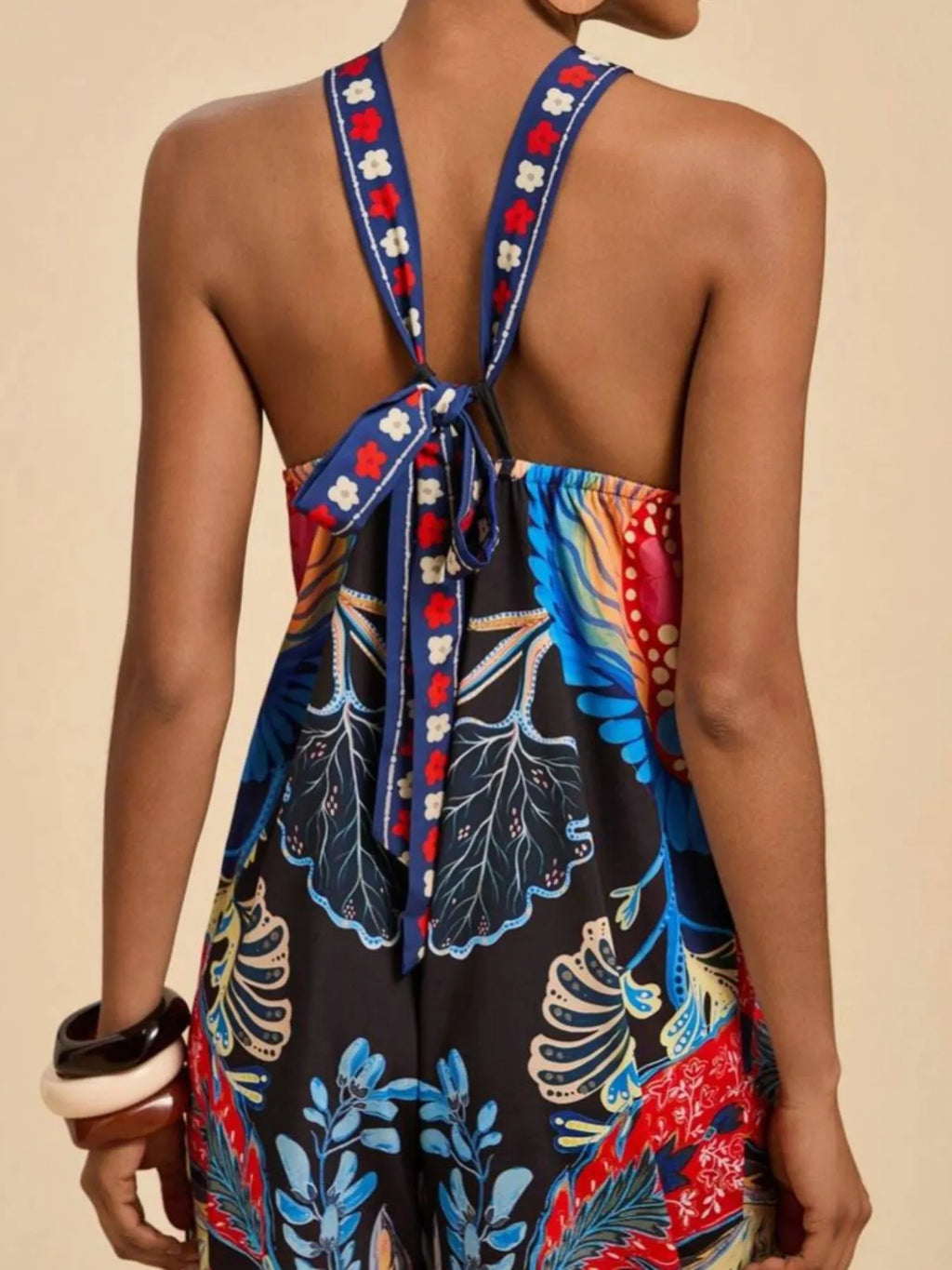 Printed Halter Wide-Leg Jumpsuit