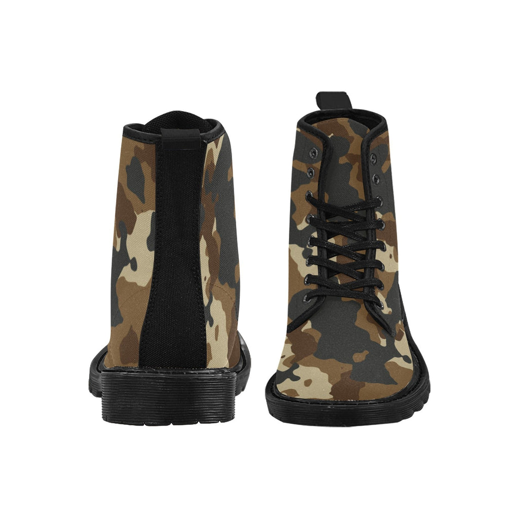 Women's Dark Brown Camouflage Lace Up Canvas Fashion Boots - Image 5