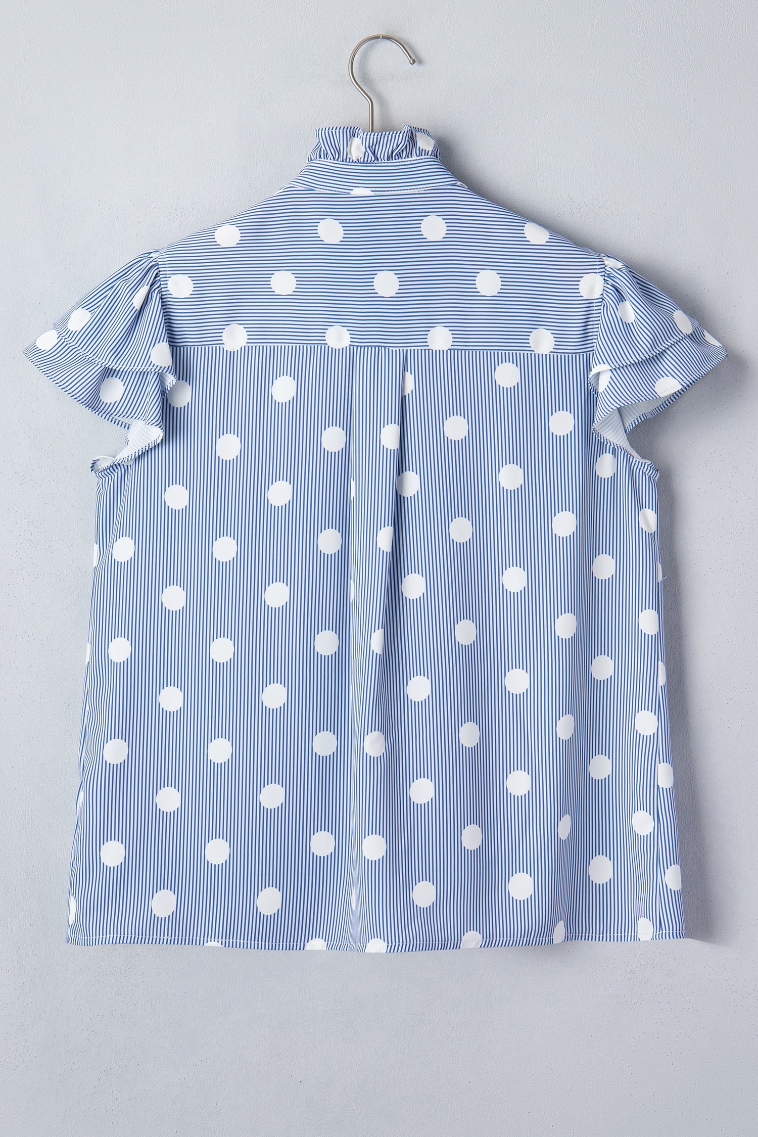 Striped Contrast Polka Dot Ruffle Sleeve Blouse