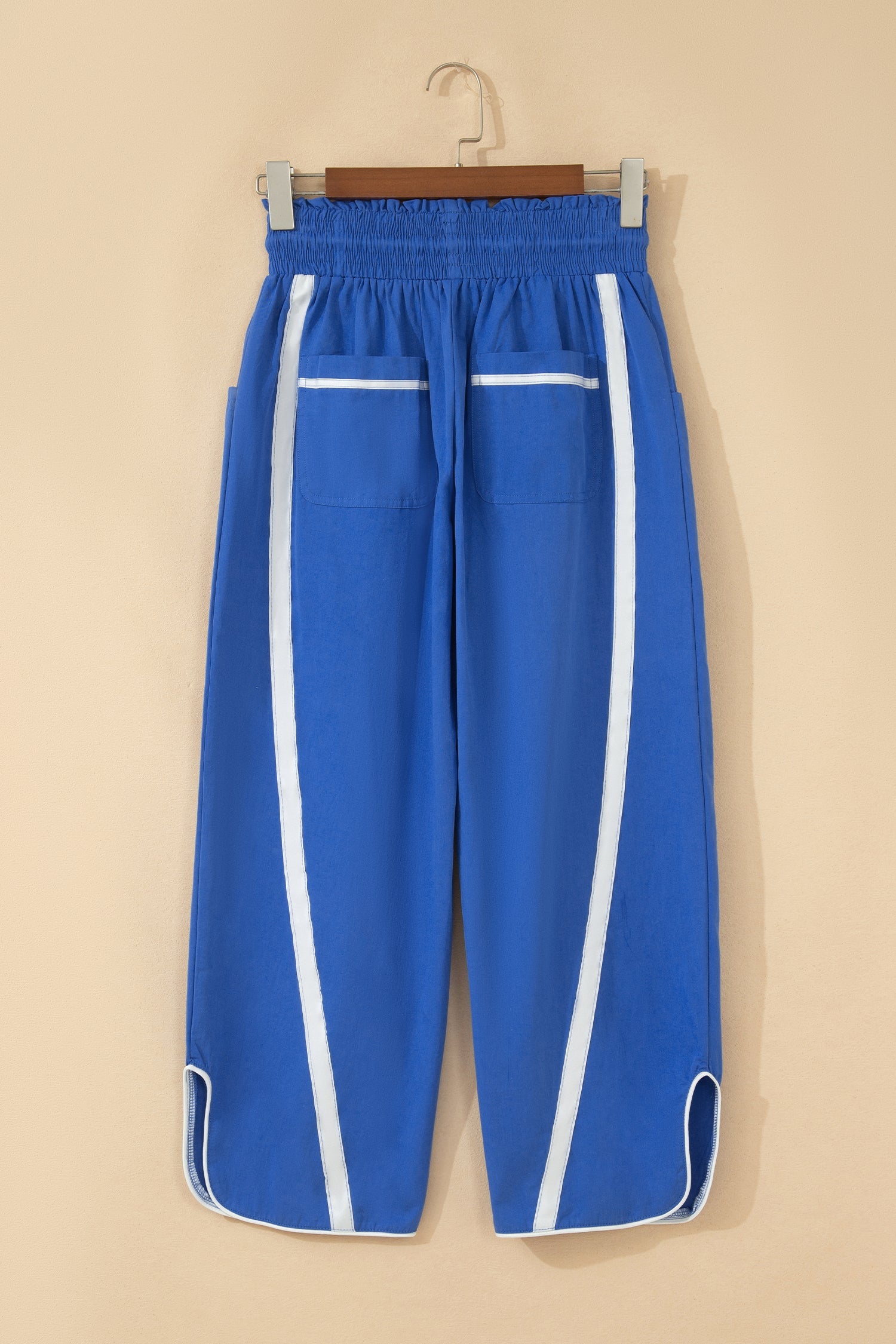 Stripe Smocked Waist Drawstring Cropped Pants