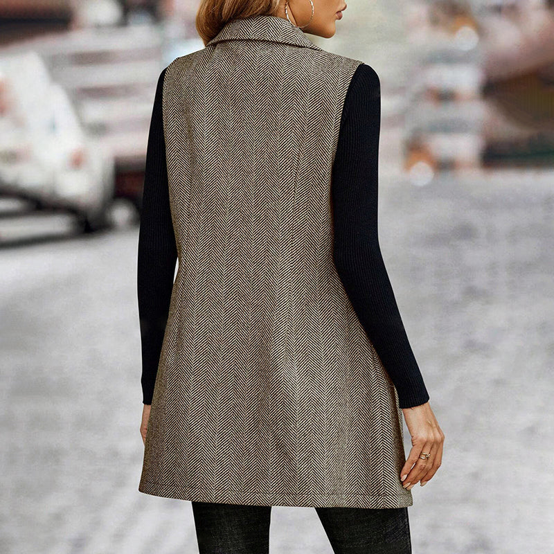 Women’s Herringbone Sleeveless Blazer Vest Tailored Layering Piece - Image 2