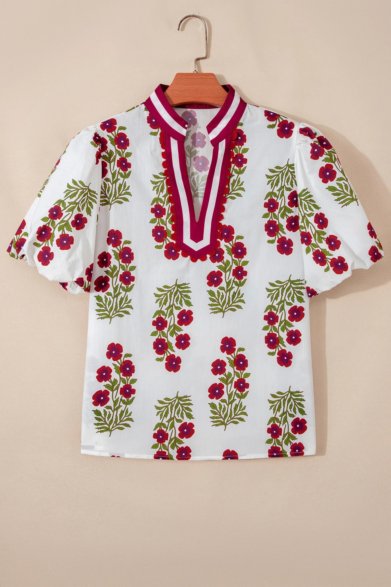 Women's Floral Embroidered Blouse with Bubble Sleeves