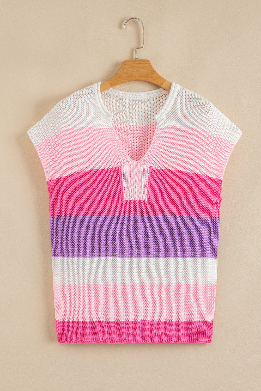 Stripe Colorblock V-Neck Sweater T-Shirt