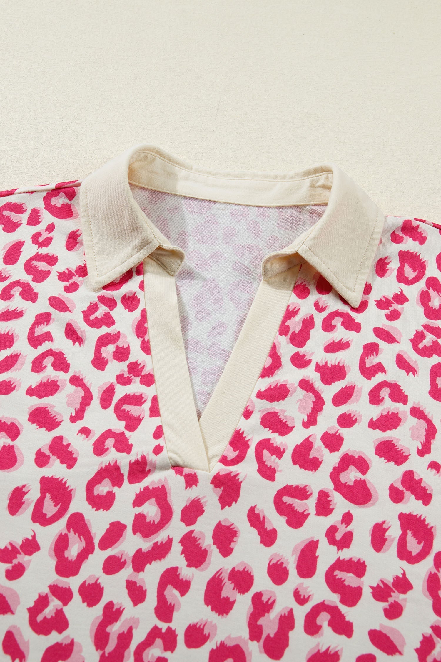 Pink Leopard Print V-Neck Collared Top and Shorts Set - Image 4