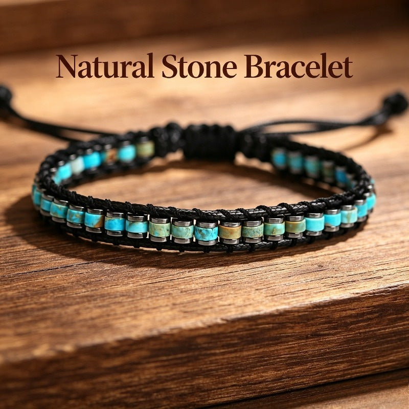 Natural Stone Braided Bracelet - Unisex Handmade Woven Beaded Jewelry for Men Women Casual Daily Wear Gift