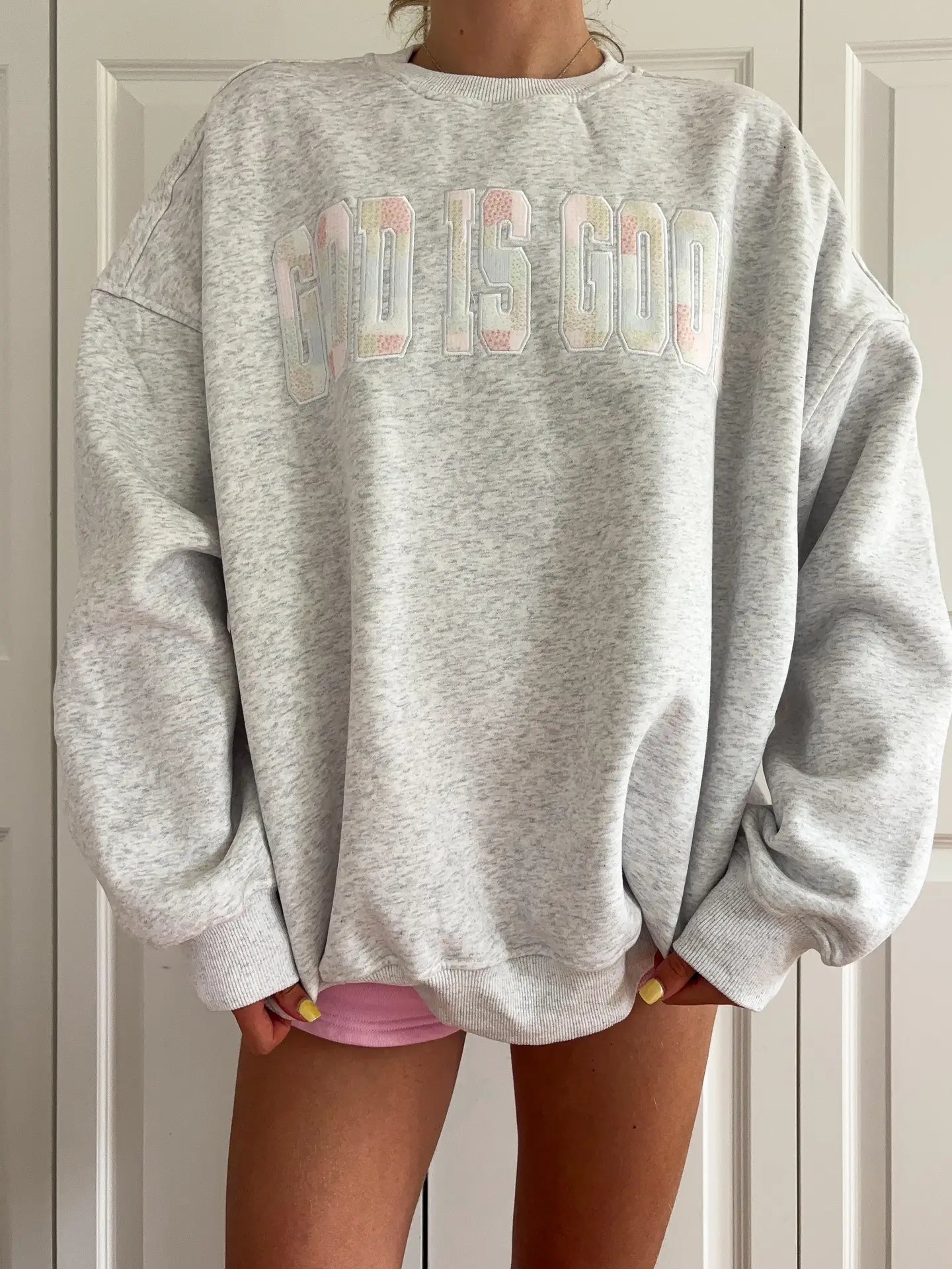 God Is Good Quilted Pastel Embroidered Sweatshirt Unisex