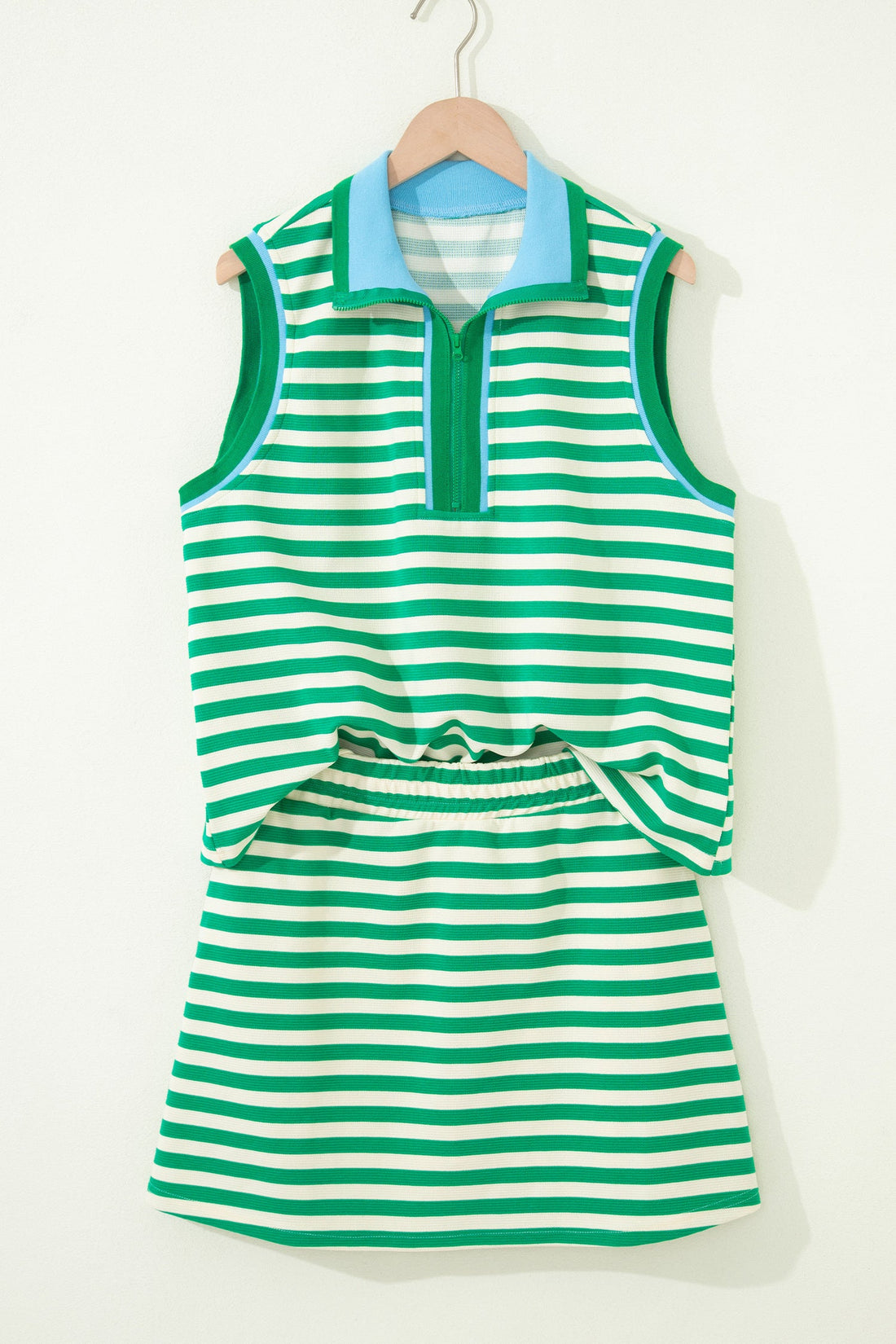 Striped Sleeveless Quarter Zip Knit Skort Set - Women's 2pcs Set