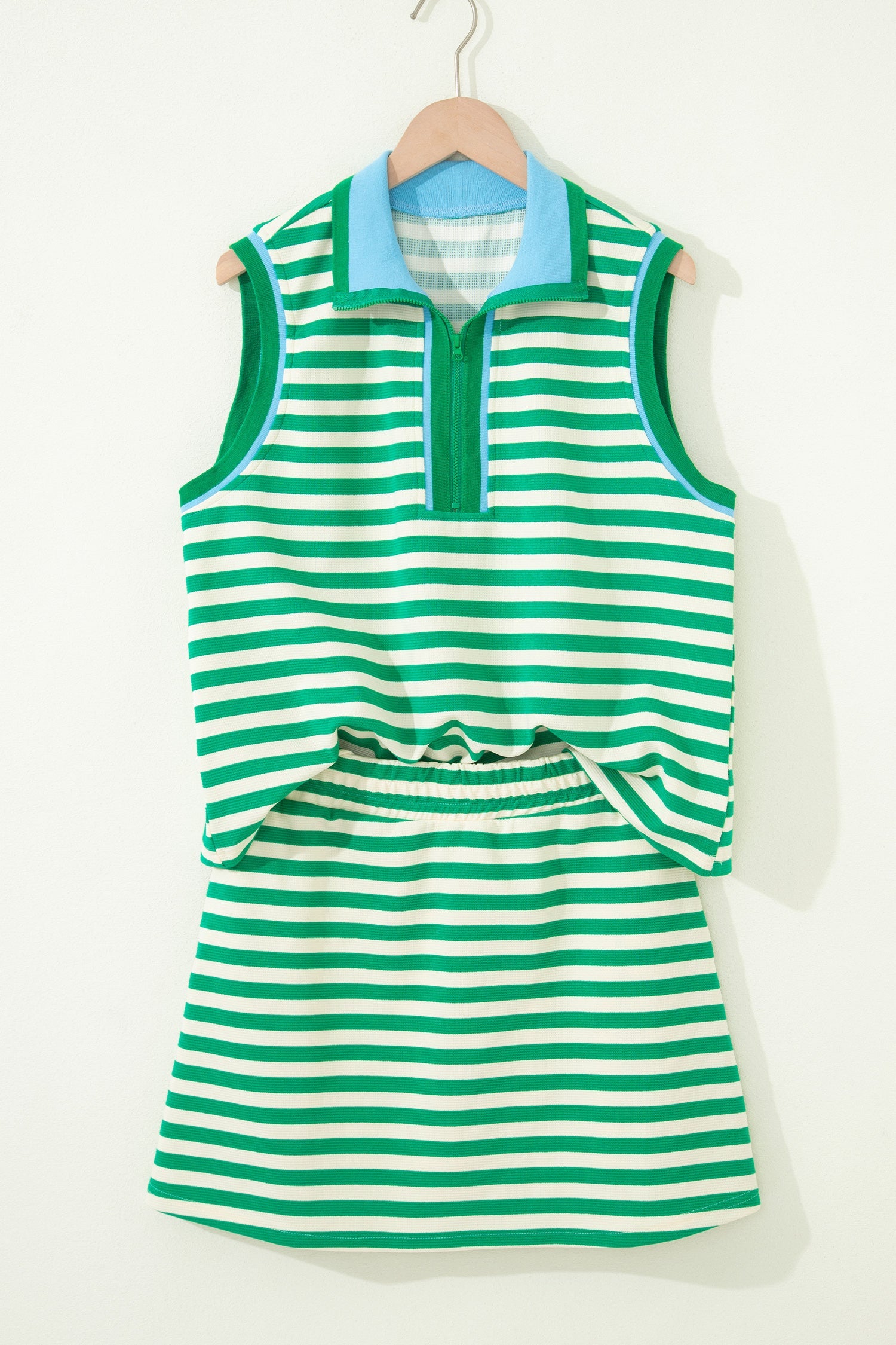 Striped Sleeveless Quarter Zip Knit Skort Set - Women's 2pcs Set