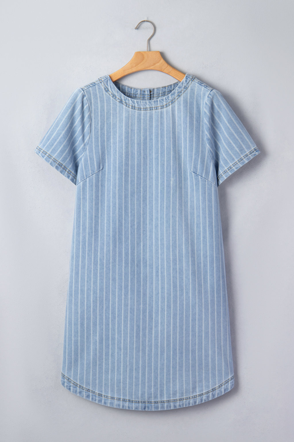 Sky Blue Stripe Buttoned Back T-Shirt Denim Mini Dress