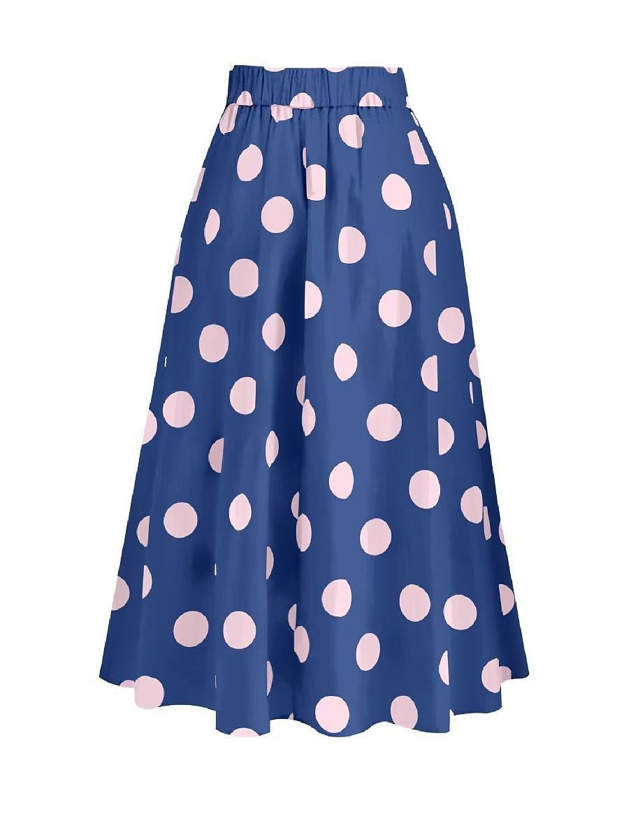 Women's Retro Polka Dot Sleeveless A-Line Midi Swimwear Skirt Suit