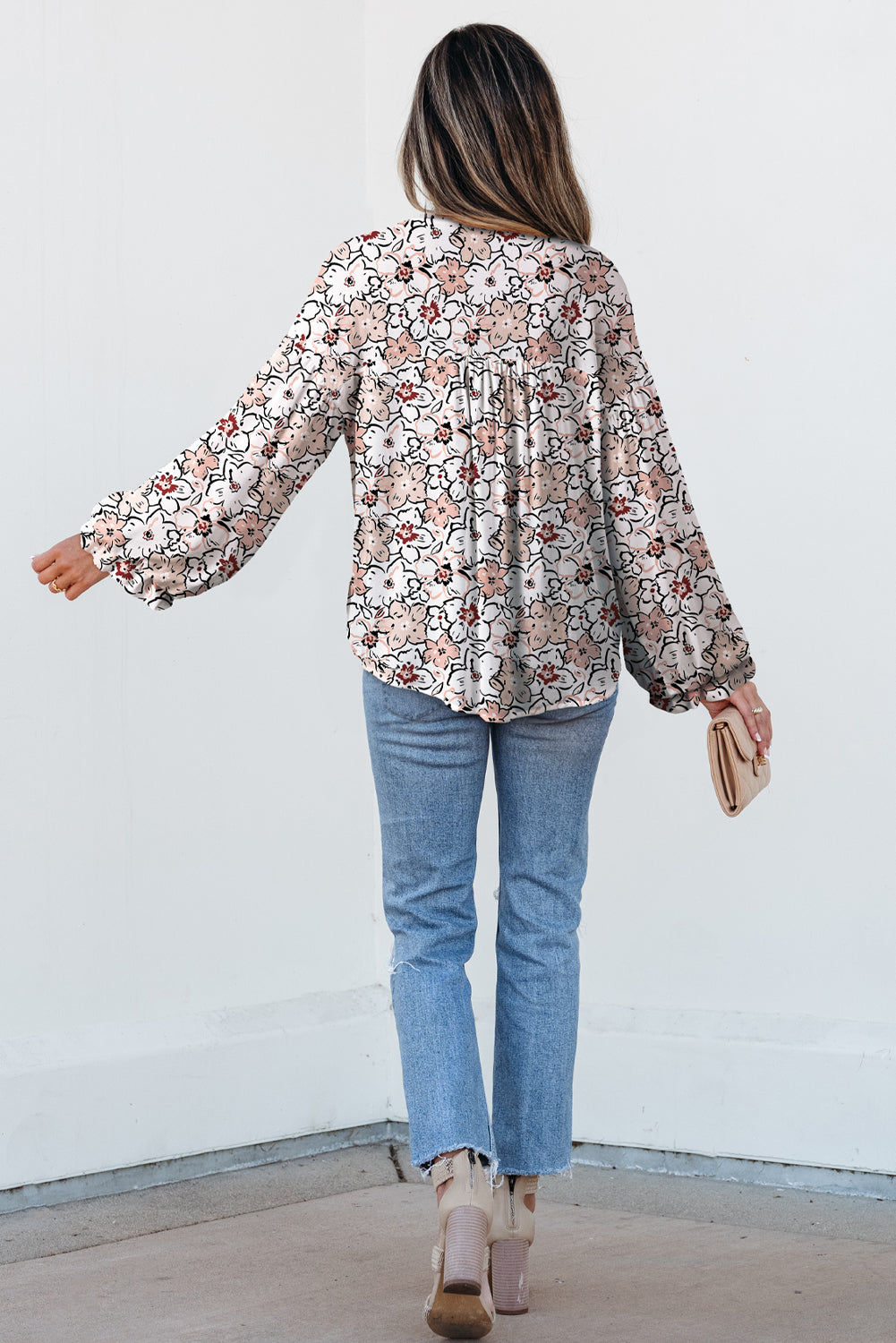 Floral Frilled Puff Sleeve Button Down Shirt