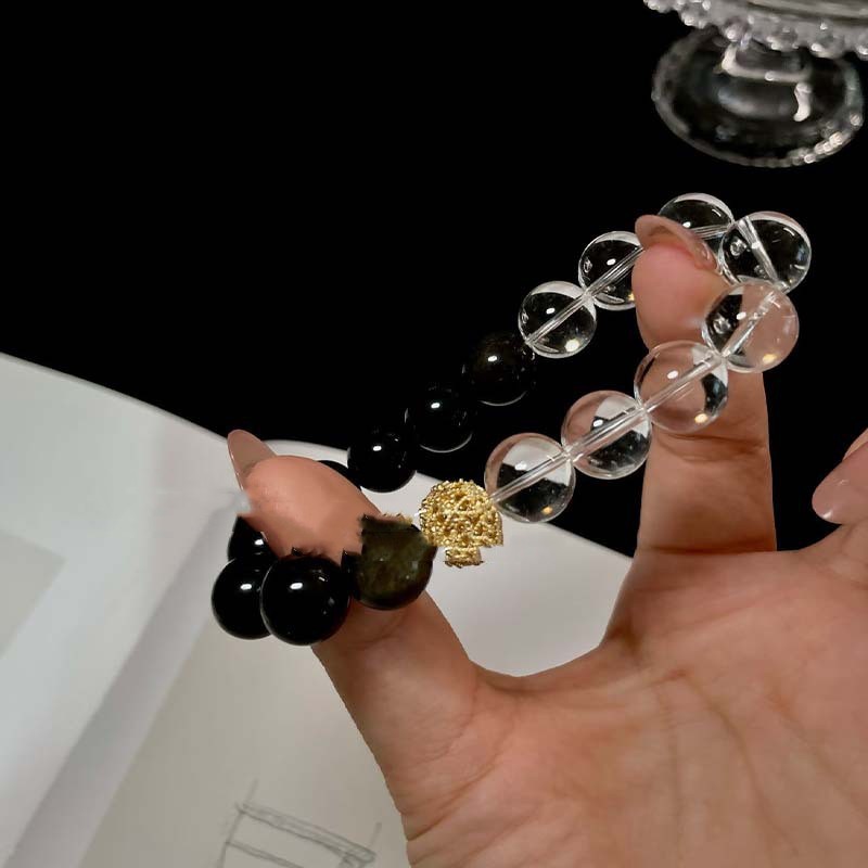 Natural Crystal Bracelet With Black Onyx Lucky Beads