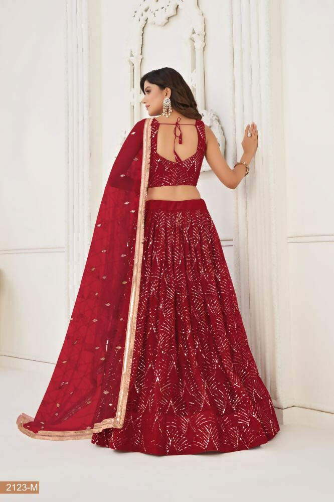 Maroon Butterfly Net Wedding Lehenga with Original Mirror Work